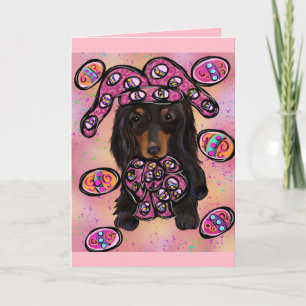 Cartão Dachshund Preto de Cabelo Longo