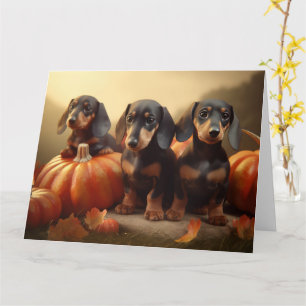 Cartão Dachshund Puppy Autumn Delight Pumpkin