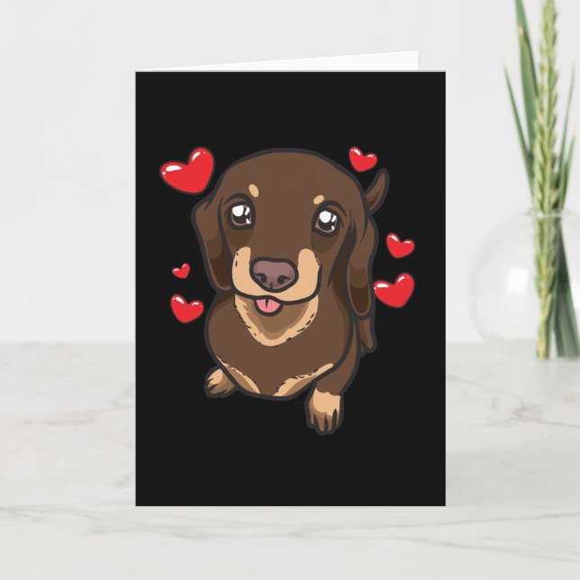 Cartão Dachshund Puppy com corações (Frente)