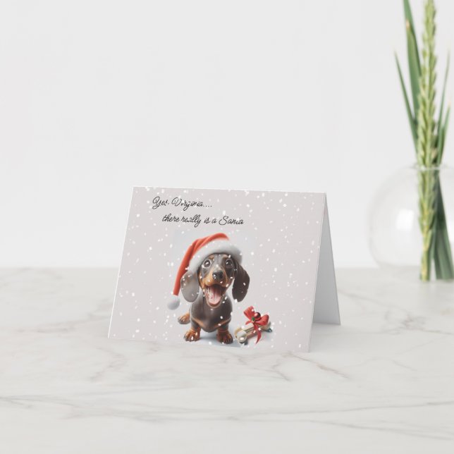 Cartão Dachshund Puppy Surpresa de Natal (Frente)