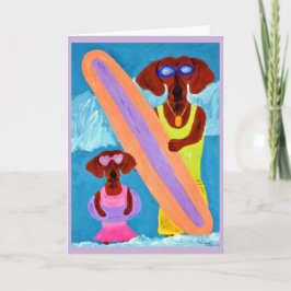 Cartão Dachshund surfista com filhote