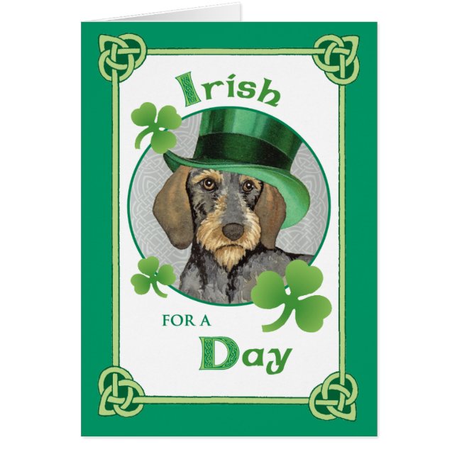 Cartão Dachshund Wirehaired do dia de St Patrick (Frente)