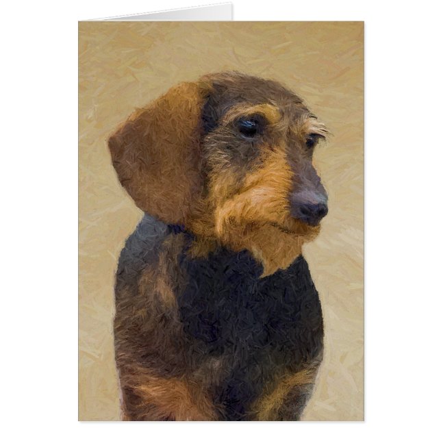 Cartão Dachshund (Wirehaired) Pintura Original para Cacho (Frente)