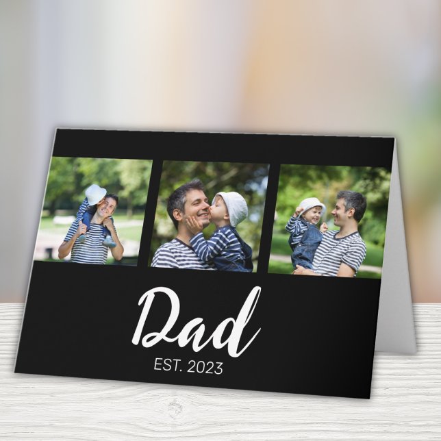 Cartão Dad Established Elegant Script Black 3 Photo (Criador carregado)