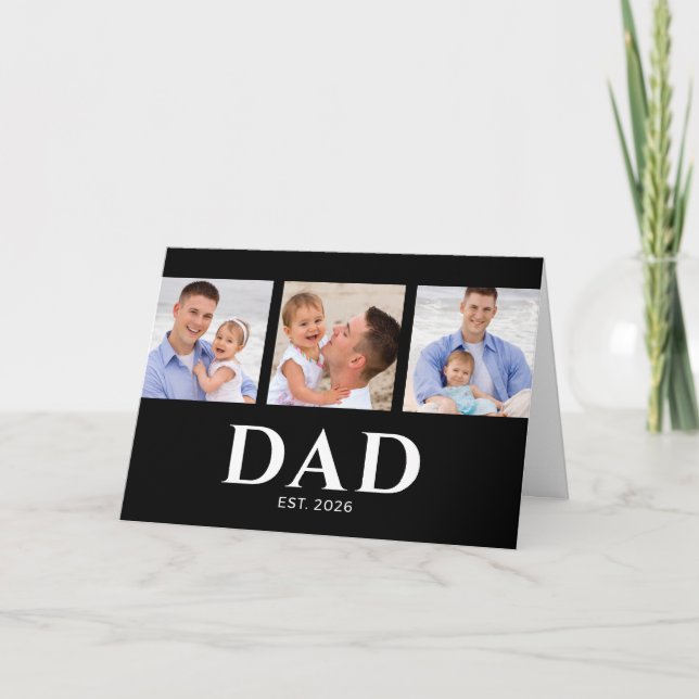 Cartão Dad Established Modern Black 3 Photo Father's Day (Frente)