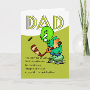 Cartão Dad, Father's Day Humorous Hockey Alien