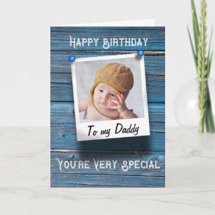Cartão Daddy Happy Birthday Photo Template Rustic Blue
