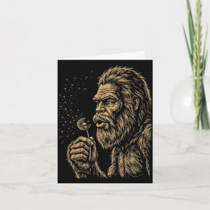 Cartão Dadsquatch pé grande soprando dandelion retrô
