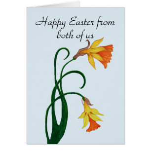 Cartão Daffodil amarelo do lírio de páscoa, felz pascoa