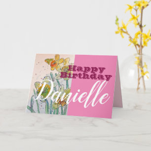 Cartão Daffodil Flower Happy Birthday Womans Name Card