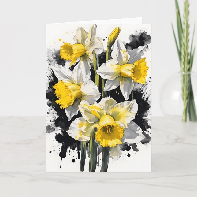 Cartão Daffodil - Watercolor flowers (Frente)