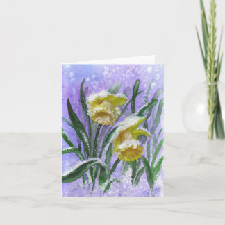 Cartão Daffodils de aquarelas na neve com dentro vazio