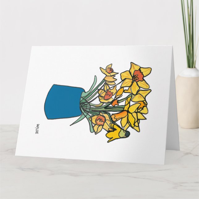 Cartão Daffodils de linha contínua sangrando em vaso (Frente)