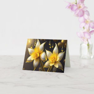 Cartão Daffodils elegantes com sotaques dourados, Páscoa