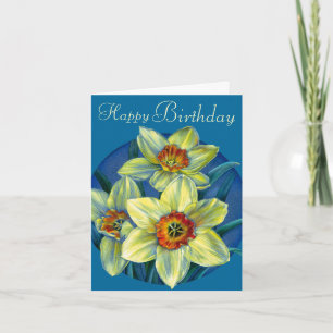 Cartão Daffodils Happy Birthday yellow and blue card