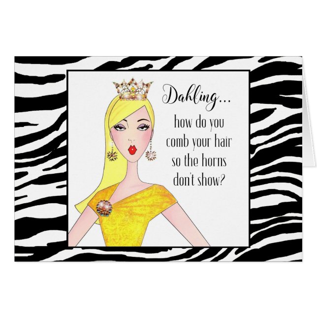 Cartão "Dahling, como esconde seus chifres?" (Frente horizontal)
