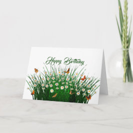 Cartão Daisie Green Grass Borboletas Laranja Marrom Anive