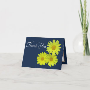 Cartão Daisies Amarelas Fundo Azul Obrigado