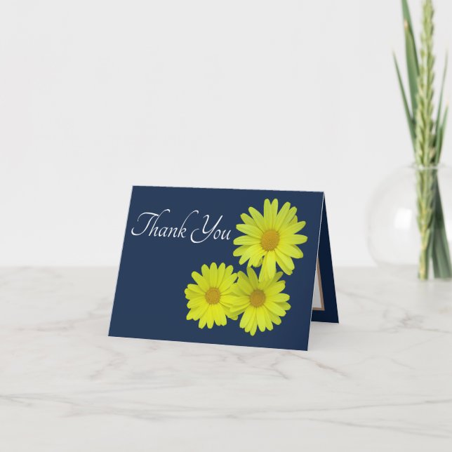 Cartão Daisies Amarelas Fundo Azul Obrigado (Frente)
