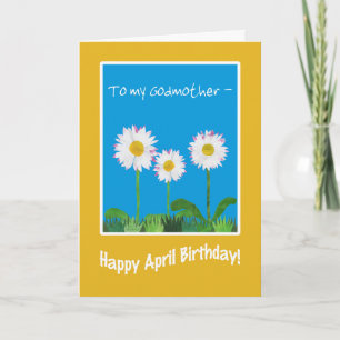 Cartão Daisies April Birthday Card para madrinha