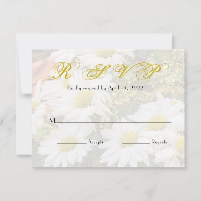 Cartão Daisy Background Yellow Script Weding RSVP (Frente)
