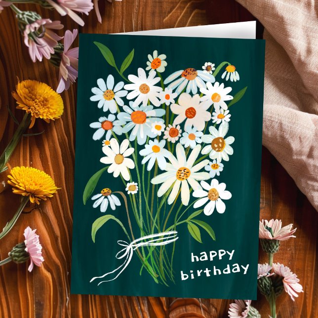 Cartão Daisy Buquê Happy Birthday - Gouache Pintado (Daisy Bouquet Happy Birthday Handpainted Gouache CUSTOM Bday Card
)