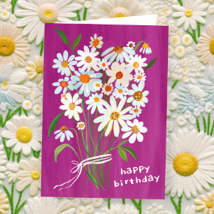 Cartão Daisy Buquê Happy Birthday - Gouache Pintado