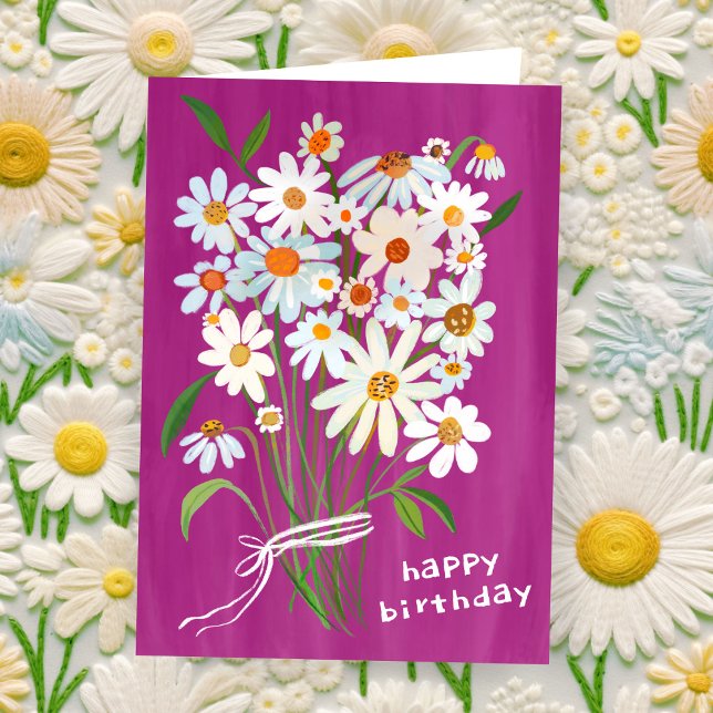 Cartão Daisy Buquê Happy Birthday - Gouache Pintado (Daisy Bouquet Happy Birthday Handpainted Gouache CUSTOM Bday Card
)