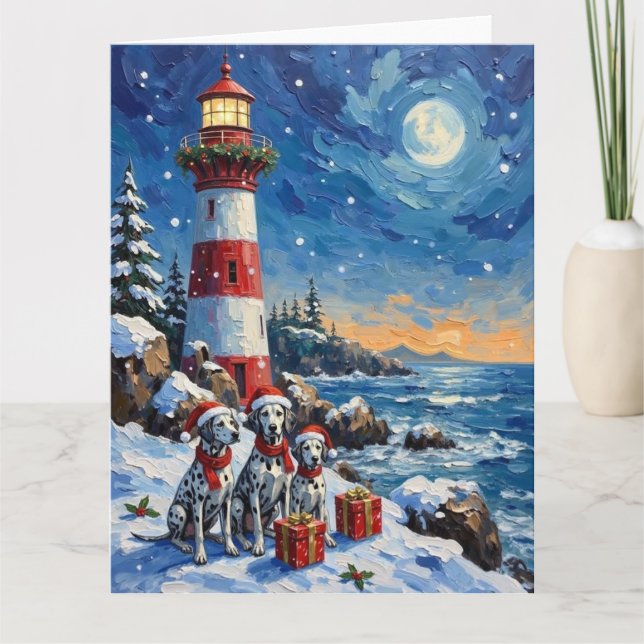 Cartão Dalmatian Christmas Lighthouse Holiday (Frente)