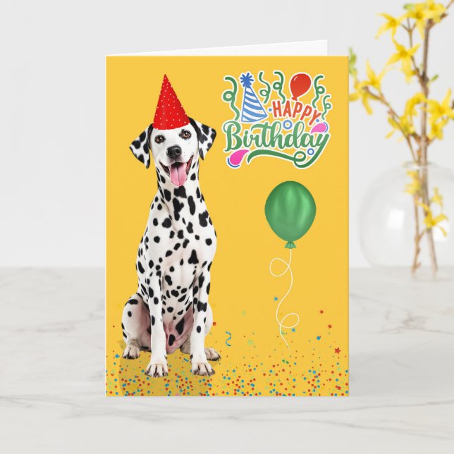 Cartão Dalmatian Dog Party Hat Yellow Birthday (Flor Amarela)