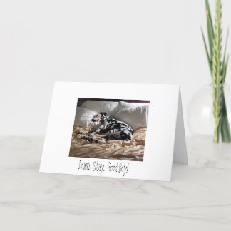 Cartão Dalmatian. Para baixo. Estada. Bom menino!