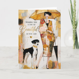 Cartão Dama da Moda Elegante com Cachorro Estiloso