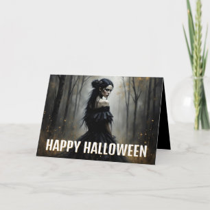 Cartão Dama Mística na Floresta Sombria de Halloween