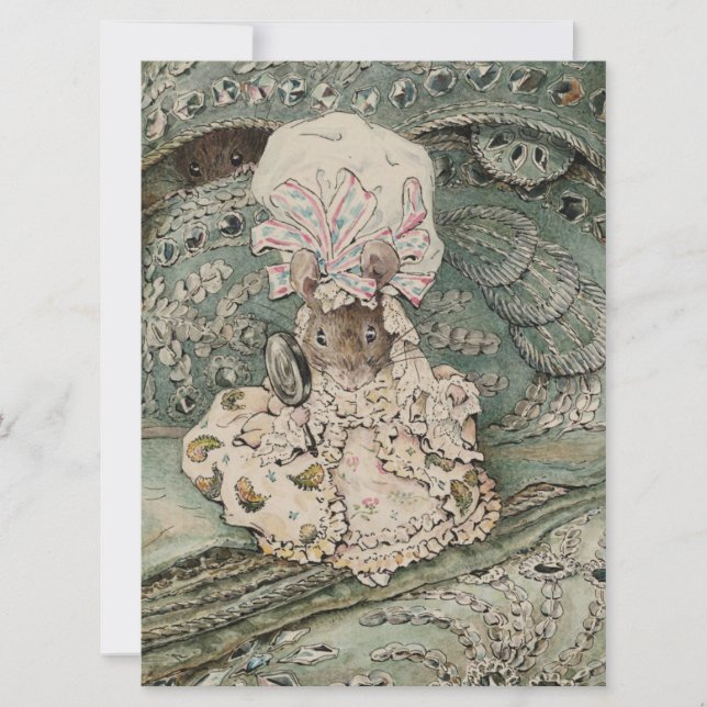 Cartão Dama Rato com Touca de Renda (por Beatrix Potter) (Frente)