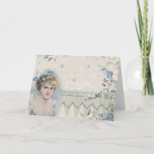 Cartão Dama Vitoriana Vintage Shabby Chic com Flores