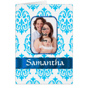 Cartão Damasco branco e azul