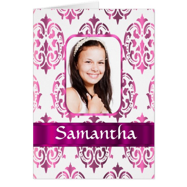 Cartão Damasco branco e rosa (Frente)