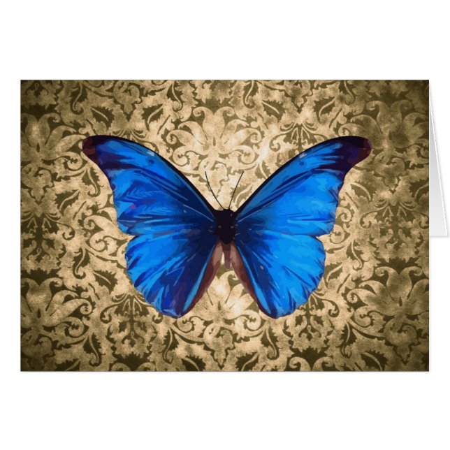 Cartão Damasco de borboleta azul Monarca (Frente Horizontal)