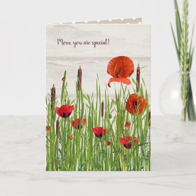 Cartão Damybugs em Red Poppy para a mamãe (Frente)