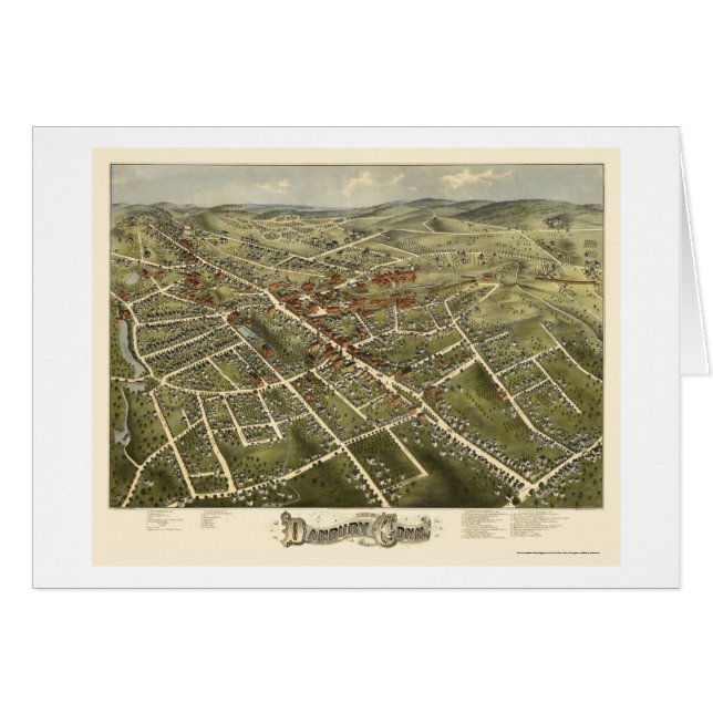 Cartão Danbury, mapa panorâmico do CT - 1875 (Frente Horizontal)