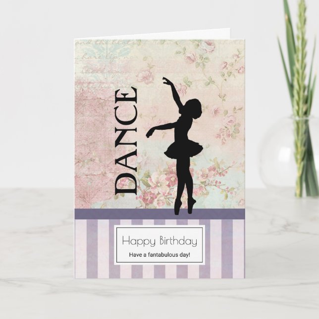 Cartão Dança - Ballerina Silhouette Vintage Aniversário (Frente)