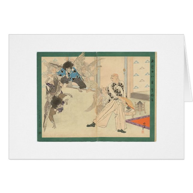 Cartão Dança de Tengu cerca de 1898 (Frente Horizontal)