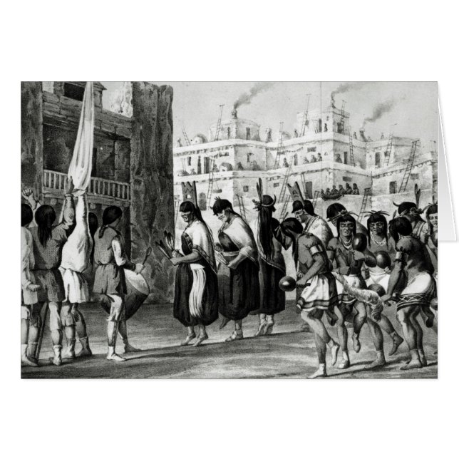 Cartão Dança do búfalo em Povoado indígeno de Zuni (Frente Horizontal)