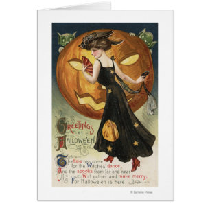 Cartão Dança e abóbora do Dia das Bruxas GreetingWitch