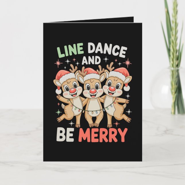 Cartão Dança em Linha e Alegre Rena Natal (Frente)