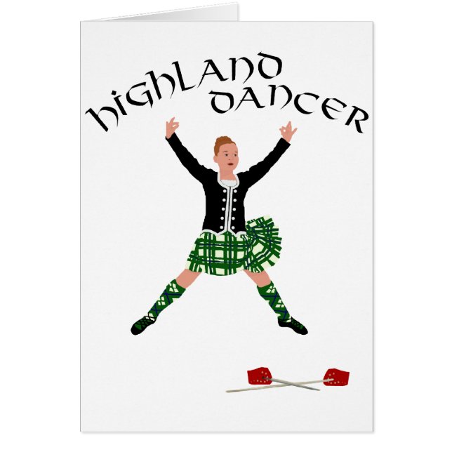 Cartão Dança Highland Dancer Ghillie Callum com Espada (Frente)