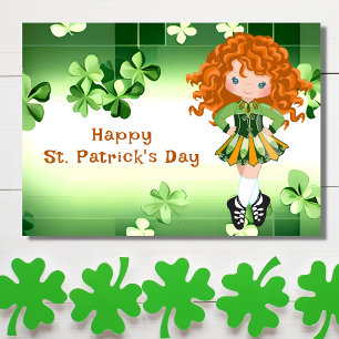 Cartão Dança Irlandesa Dia de São Patrício Verde Trevos