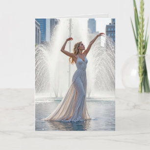 Cartão Dançarina de aniversário em uma fonte municipal