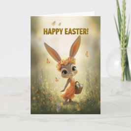 Cartão Dancing Bunny in Orange Dress Easter Card