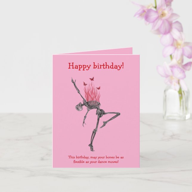 Cartão Dancing Red Flames Skeleton Funny Happy Birthday (Orquídea)